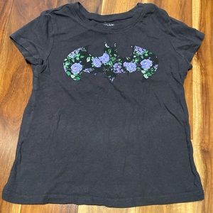 Girl’s Size 4 Bat Girl 🦇 T-Shirt with Purple Floral on Black Background. Sweet!